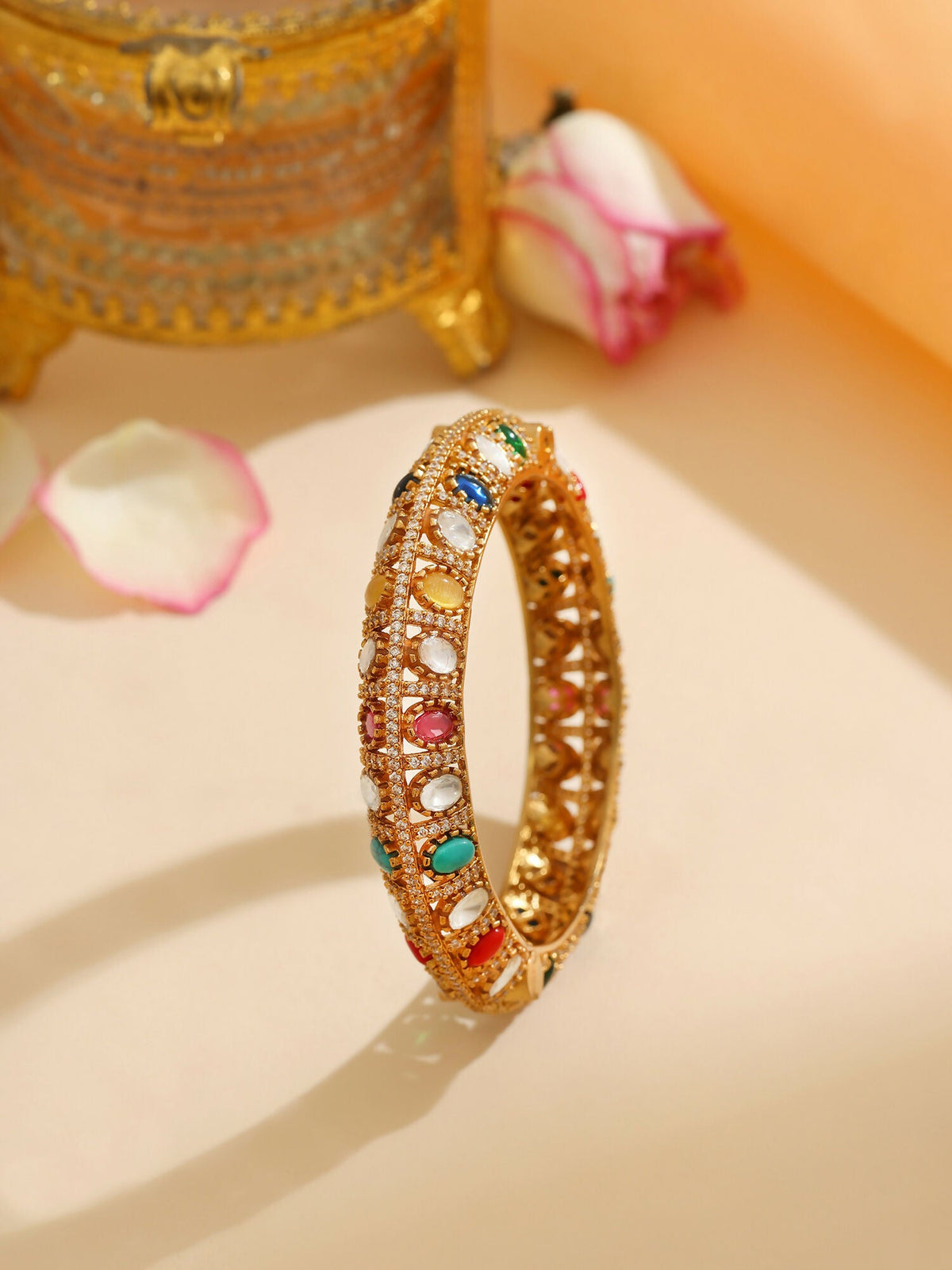 Ruby Raang 22k Gold Polished Multi Kundan Bracelet | Grocsy