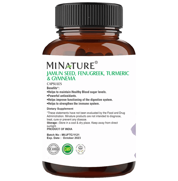 Minature Jamun Seed Fenugreek, Turmeric and Gymnema Powder Capsules | Grocsy