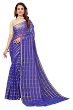 Vamika Ethnic Fire Blue Jari Work Chiffon Saree | Grocsy