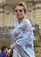 Lovely Sky Blue Polly Brasso Designer Saree - Emponline | Grocsy