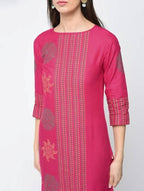 Aniyah Cotton Block Printed Straight Kurta Magenta Color (AN-127K) | Grocsy