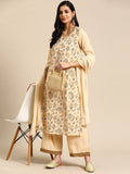 Sangria Floral Printed Lace Detail Kurta with Palazzos & Dupatta | Grocsy