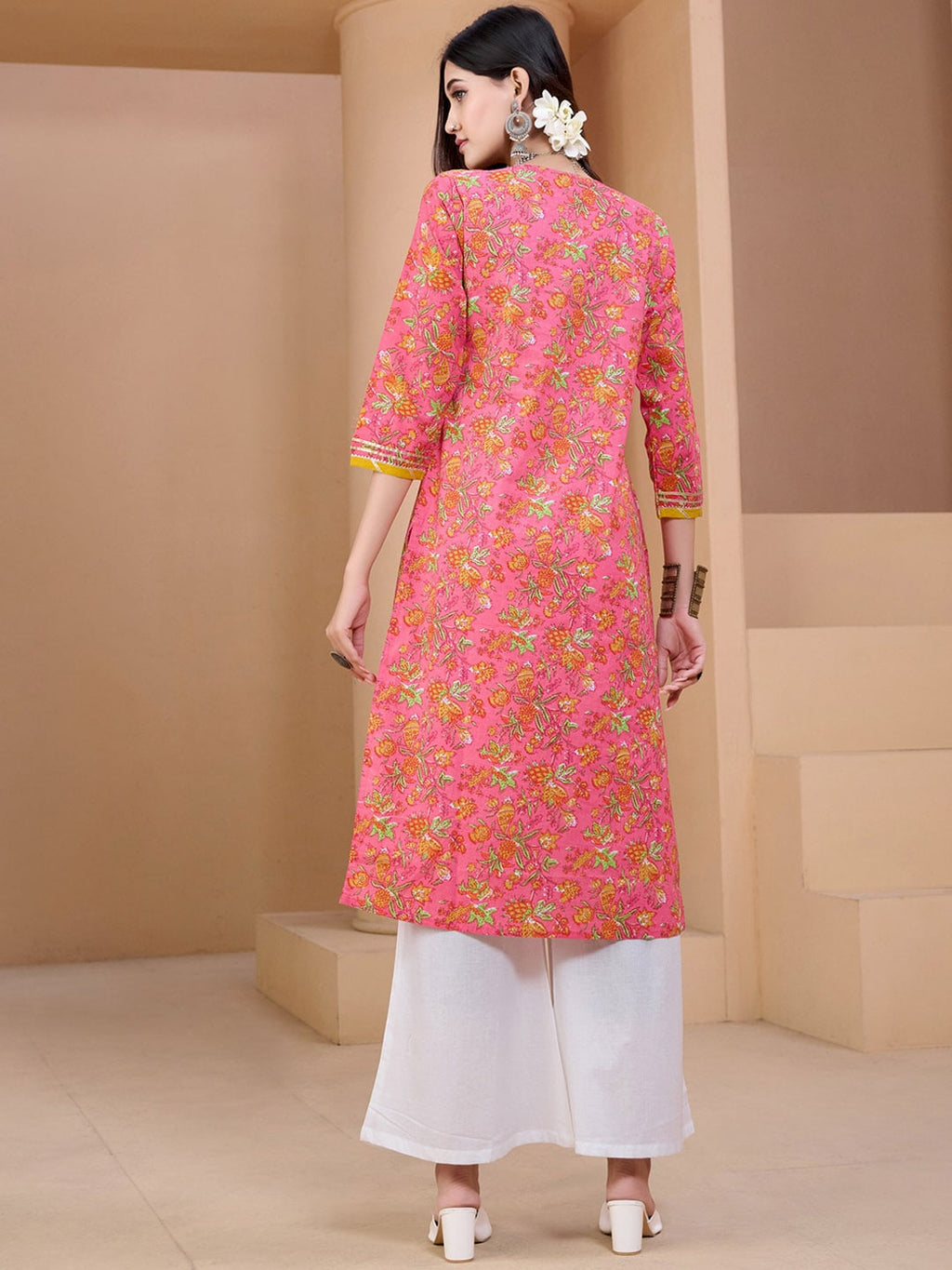 Sangria Floral Printed With Gota Patti Work Pure Cotton Straight Kurta | Grocsy