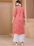 Sangria Floral Printed With Gota Patti Work Pure Cotton Straight Kurta | Grocsy