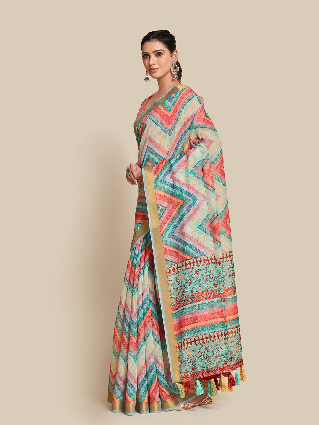 Sangria Teal & Pink Zari Saree | Grocsy