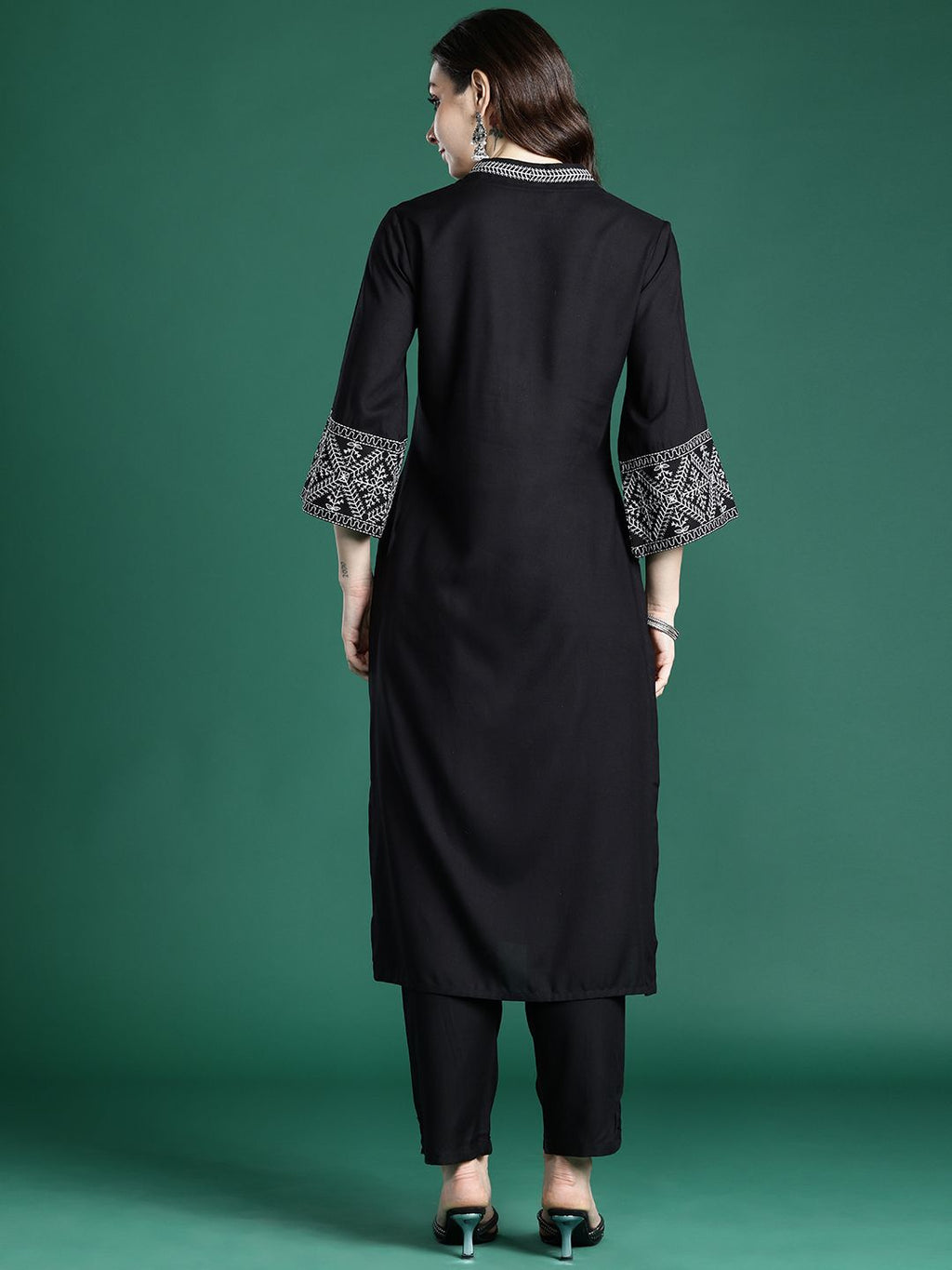 Indo Era Ethnic Motifs Embroidered Regular Kurta with Trousers | Grocsy
