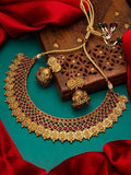 Aadita Gold-Polished & Pink Stone Studded Handcrafted Jewellery Set | Grocsy