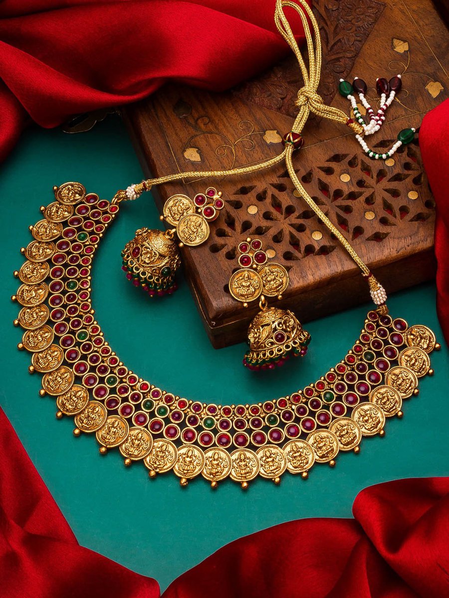 Aadita Gold-Polished & Pink Stone Studded Handcrafted Jewellery Set | Grocsy