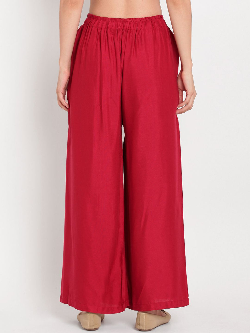 TAG 7 Women Maroon Solid Flared Palazzos | Grocsy