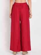 TAG 7 Women Maroon Solid Flared Palazzos | Grocsy