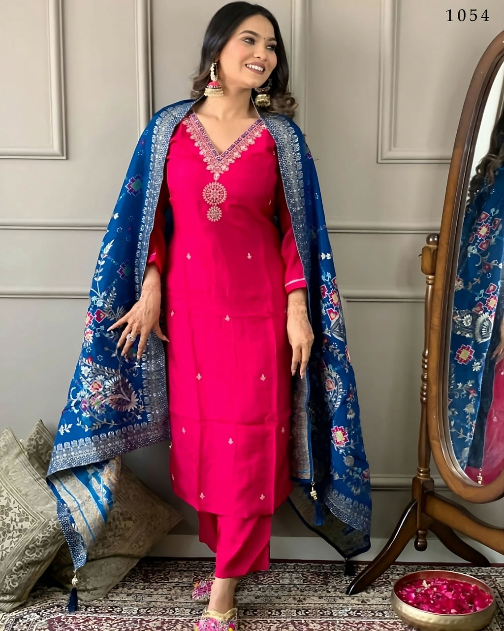 Partywear Designer Viscose Chanderi Red Stitched Suit With Dupatta - Anbazaar | Grocsy