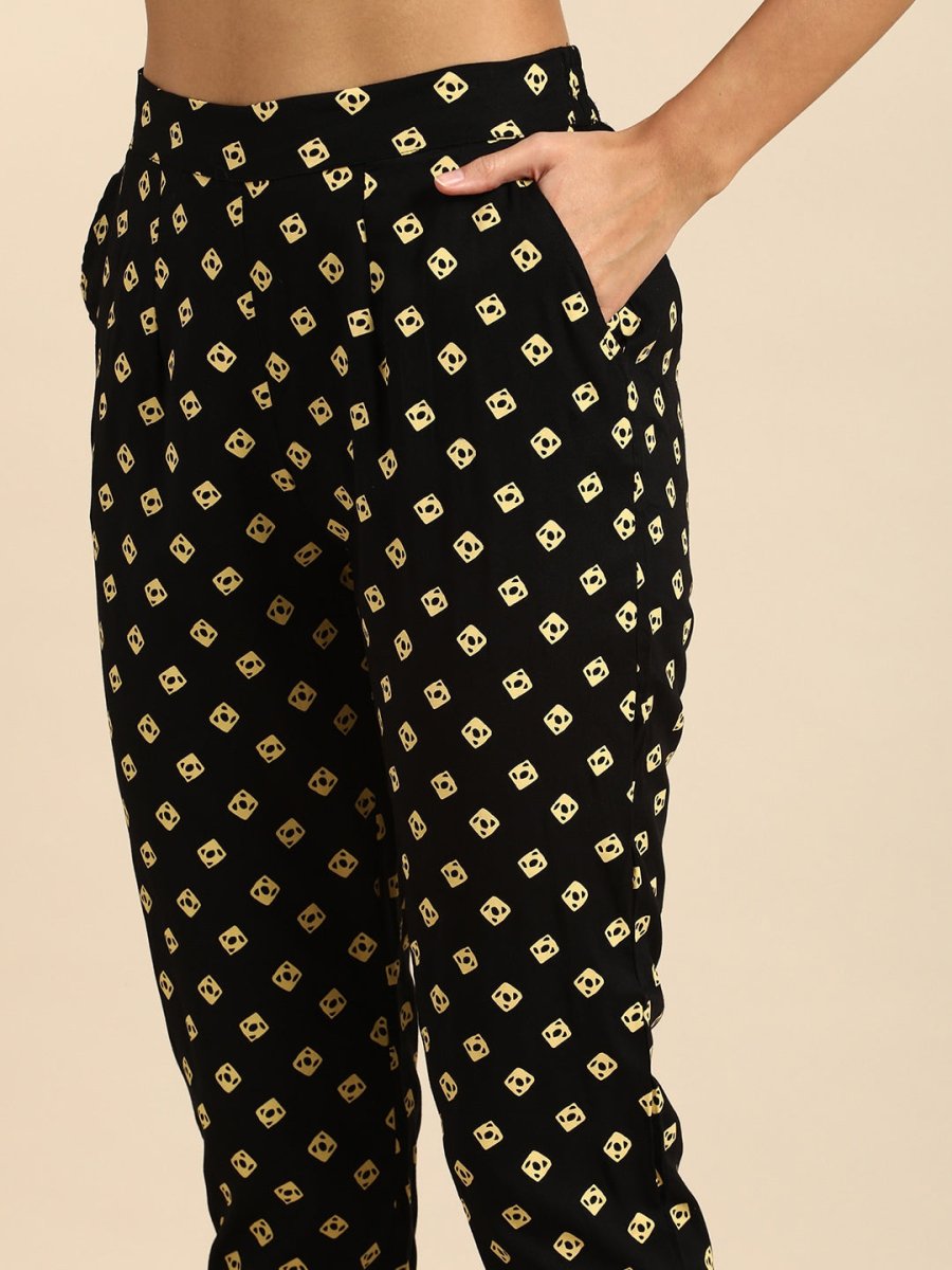 All About You Women Black Bandhani Printed Kurta with Trousers | Grocsy