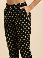 All About You Women Black Bandhani Printed Kurta with Trousers | Grocsy