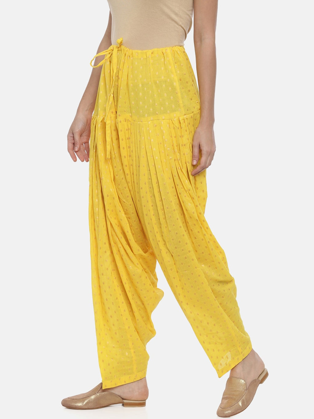 Souchii Yellow Printed Regular-Fit High-Rise Patiala | Grocsy
