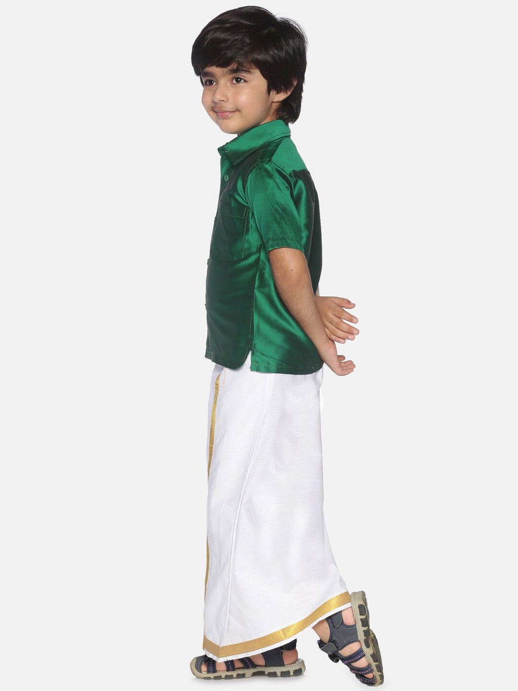 Sethukrishna Boys Green & White Shirt with Dhoti | Grocsy