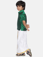 Sethukrishna Boys Green & White Shirt with Dhoti | Grocsy