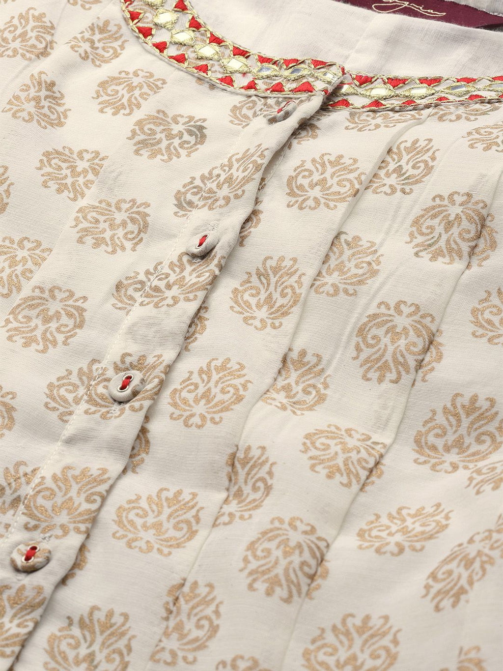 Sangria Women Off-White & Golden Printed Kurta with Palazzos & Dupatta | Grocsy
