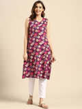 Sangria Women Floral Printed A-Line Sleeveless Kurta | Grocsy