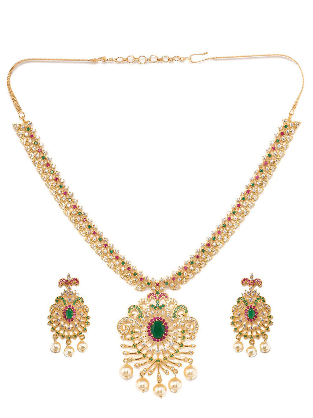 Saraf RS Jewellery Women Gold-Toned & Multi-Coloured CZ-Studded Handcrafted Jewellery Set | Grocsy