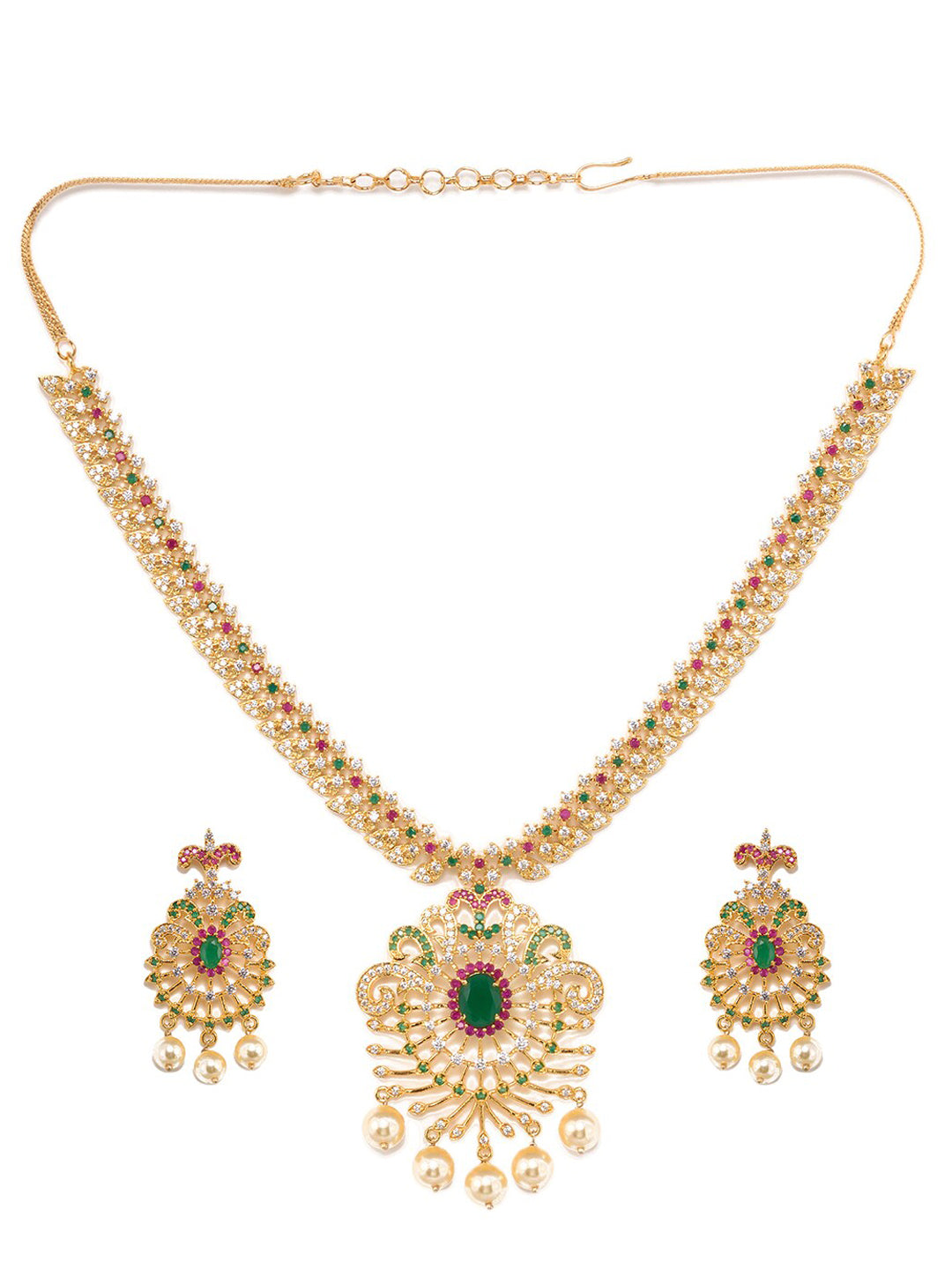 Saraf RS Jewellery Women Gold-Toned & Multi-Coloured CZ-Studded Handcrafted Jewellery Set | Grocsy