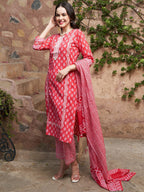 Sangria Printed Pure Cotton Kurta With Trouser & Dupatta | Grocsy