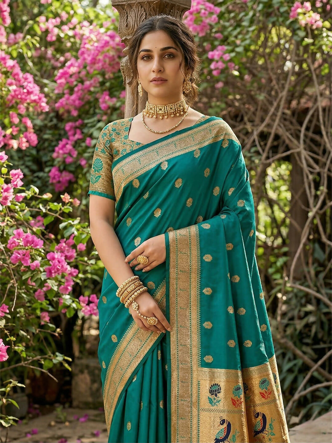 Shree Shyam Fashion Rama Green Soft Silk Saree | Grocsy