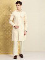 House of Pataudi Men Jashn Embroidered Sequinned Pure Cotton Kurta with Trousers | Grocsy