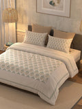 BELLA CASA Beige & Off White Ethnic Motifs 350 TC King Bedsheet with 2 Pillow Covers | Grocsy