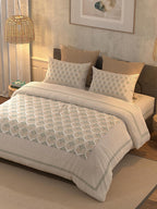 BELLA CASA Beige & Off White Ethnic Motifs 350 TC King Bedsheet with 2 Pillow Covers | Grocsy