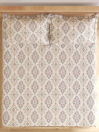 Home Centre Beige & Navy Blue Ethnic Motifs Cotton 150 TC King Bedsheet & 2 Pillow Covers | Grocsy