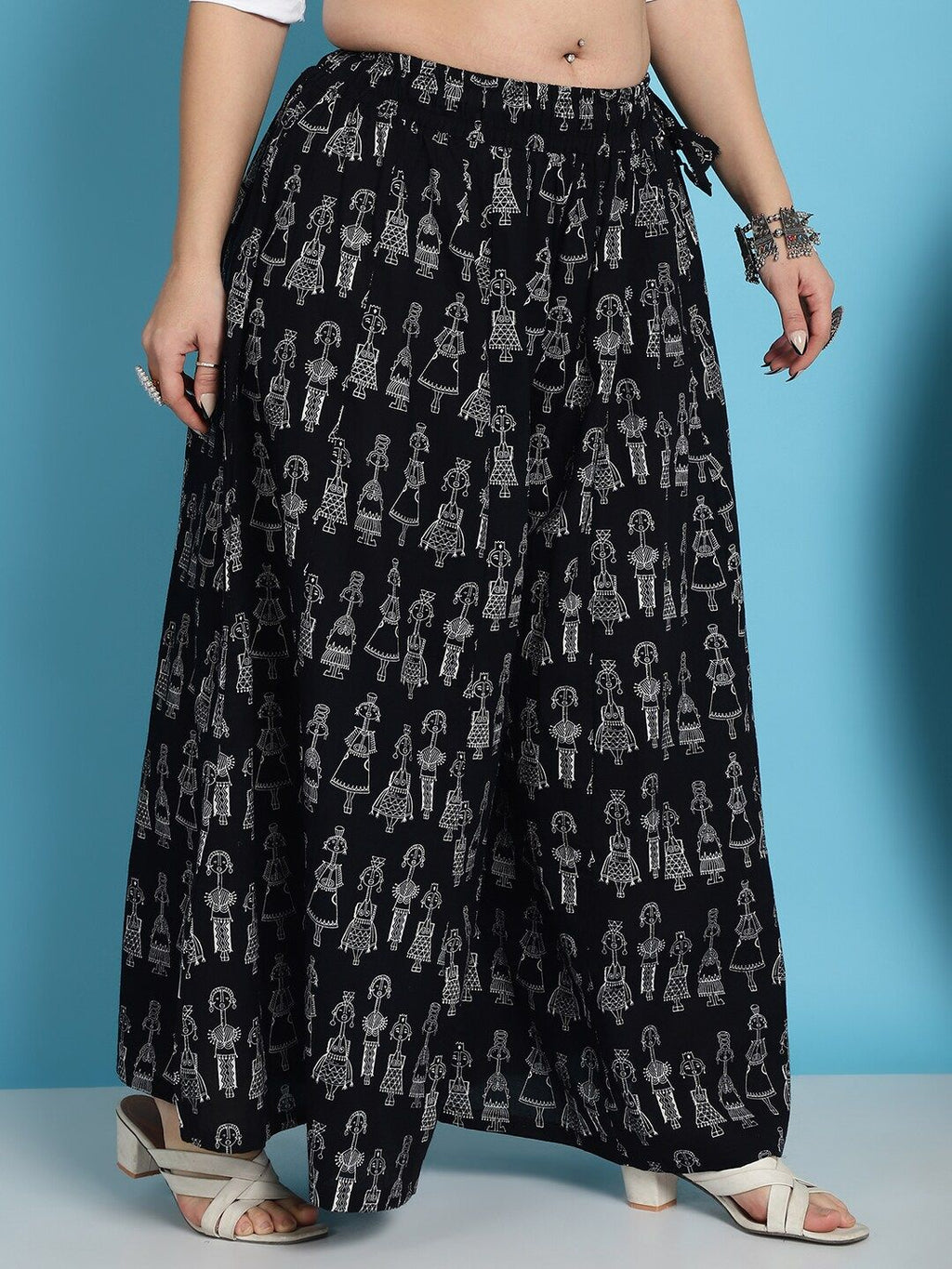 TAG 7 Ethnic Motifs Printed Pure Cotton Flared Ethnic Palazzo | Grocsy