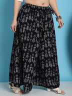 TAG 7 Ethnic Motifs Printed Pure Cotton Flared Ethnic Palazzo | Grocsy
