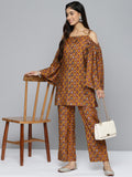 HERE&NOW Women Ethnic Motifs Printed Cold-Shoulder Kurta with Palazzos | Grocsy