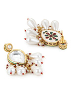Gold-Toned White Kundan Contemporary Gold-Polished Drop Earrings - Ruby Raang | Grocsy