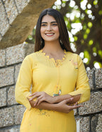 Kaajh Women's Yellow Embroidery Kurta Sharara Set | Grocsy