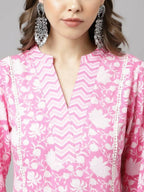 FIORRA Women's Pink Cotton A-Line Kurta Set | Grocsy