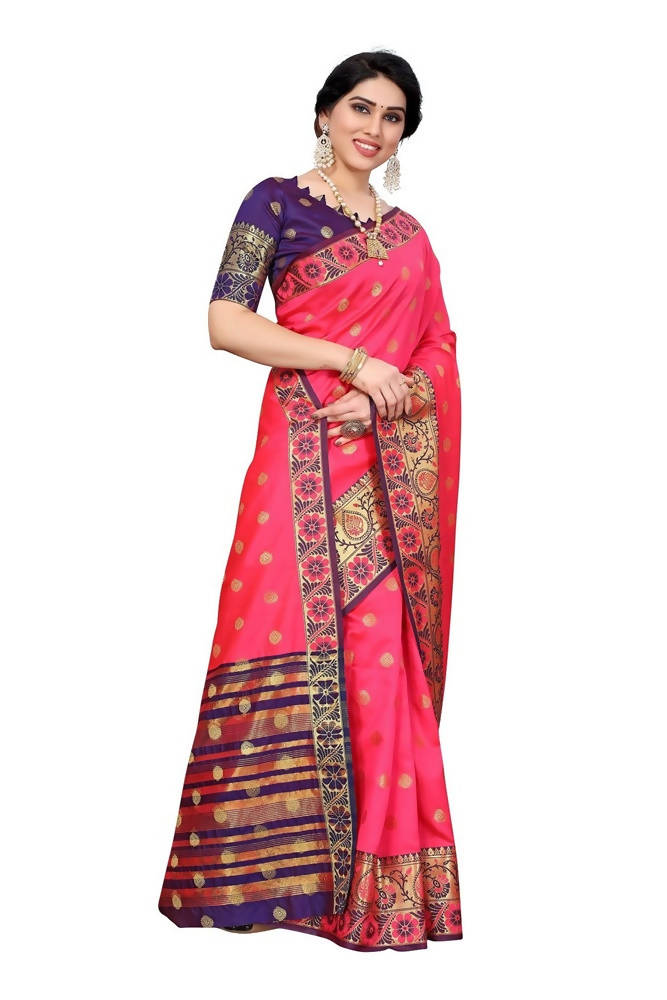 Vamika Cotton Rich Silk With Jacquard Weaving Pink Saree | Grocsy