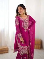 Teeya Creation Pink Color Faux Georgette Embroidery Work Wedding Wear Sharara | Grocsy