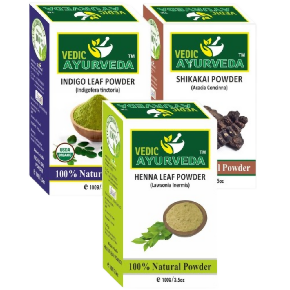 VedicAyurveda Pure Organic & Natural Indigo, Shikakai & Heena Powder | Grocsy