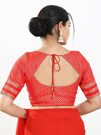 Joban Fashion Red Brocade Padded Blouse With Round Neck Elbow Sleeves | Grocsy
