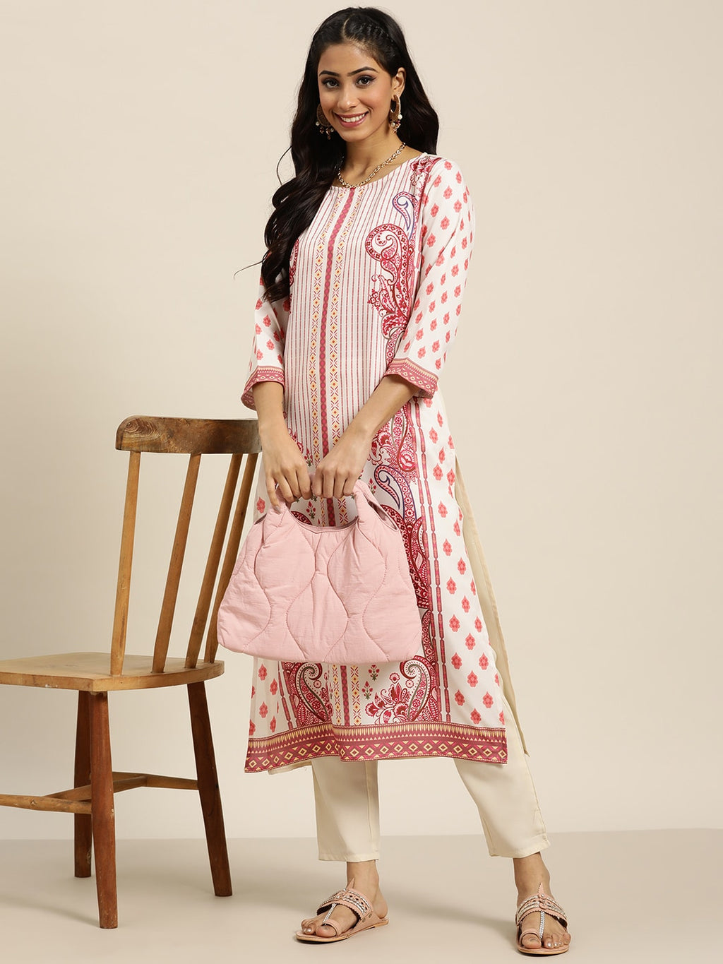 Sangria Women White & Maroon Paisley Printed Kurta with Trousers | Grocsy