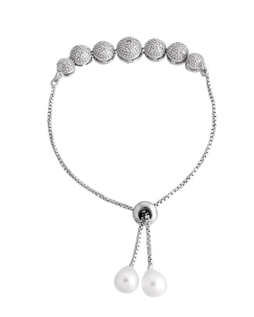 VOJ Silver Plated AD studded Necklace, Earrings With Ring And bracelet | Grocsy