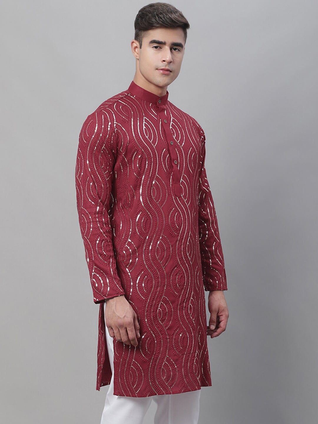 Sojanya Ethnic Motifs Embroidered Sequinned Pure Cotton Kurta | Grocsy
