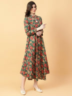 Joban Fashion Green Cotton Printed & Hand Work Dress | Grocsy