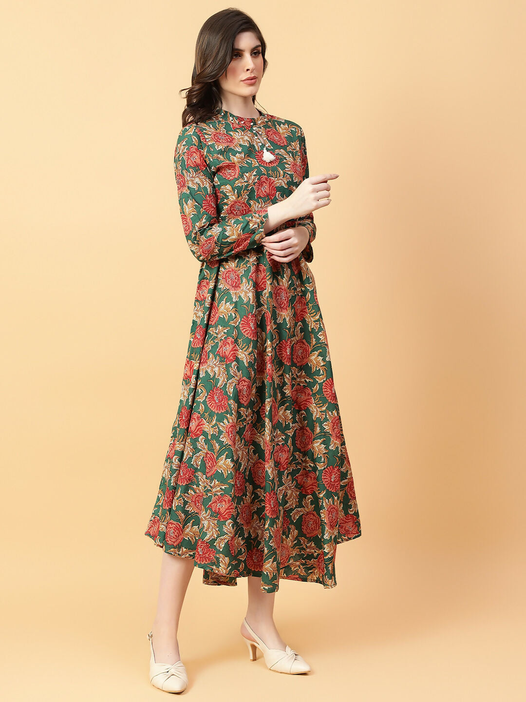 Joban Fashion Green Cotton Printed & Hand Work Dress | Grocsy