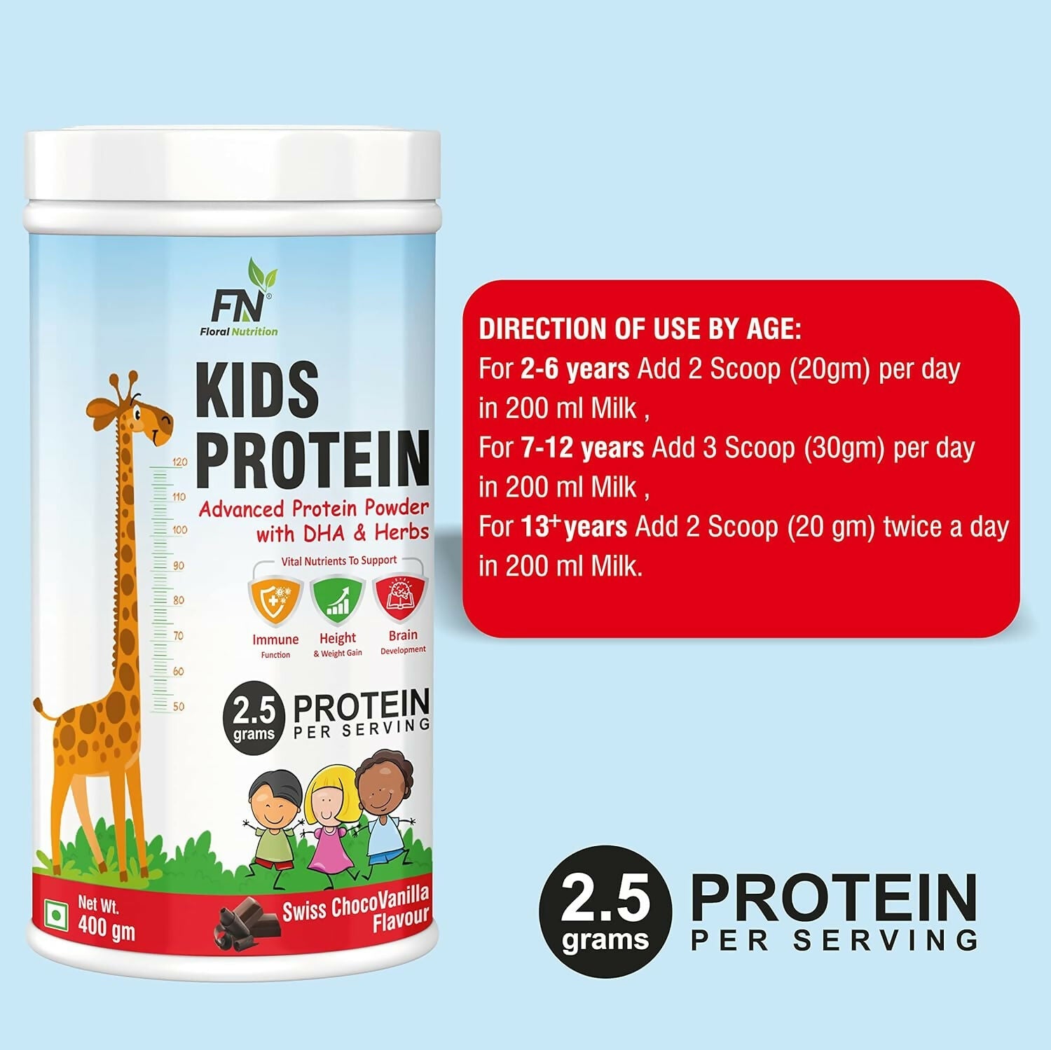 Floral Nutrition Kids Protein for Kids with DHA, Vitamin-D for Growth, Height, Immunity, Active & Strong | Grocsy