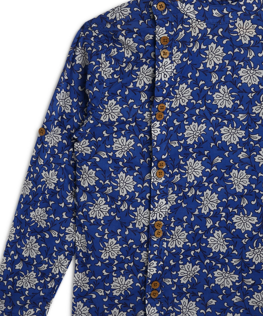 Manet Boys Full Sleeves Flower Printed Ethnic Shirt - Blue | Grocsy