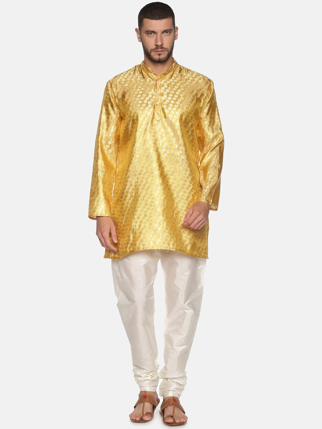 Sethukrishna Mens Gold-Toned Kurta with Pyjamas | Grocsy