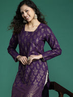 Sangria Ethnic Motifs Printed Gotta Patti Kurta | Grocsy