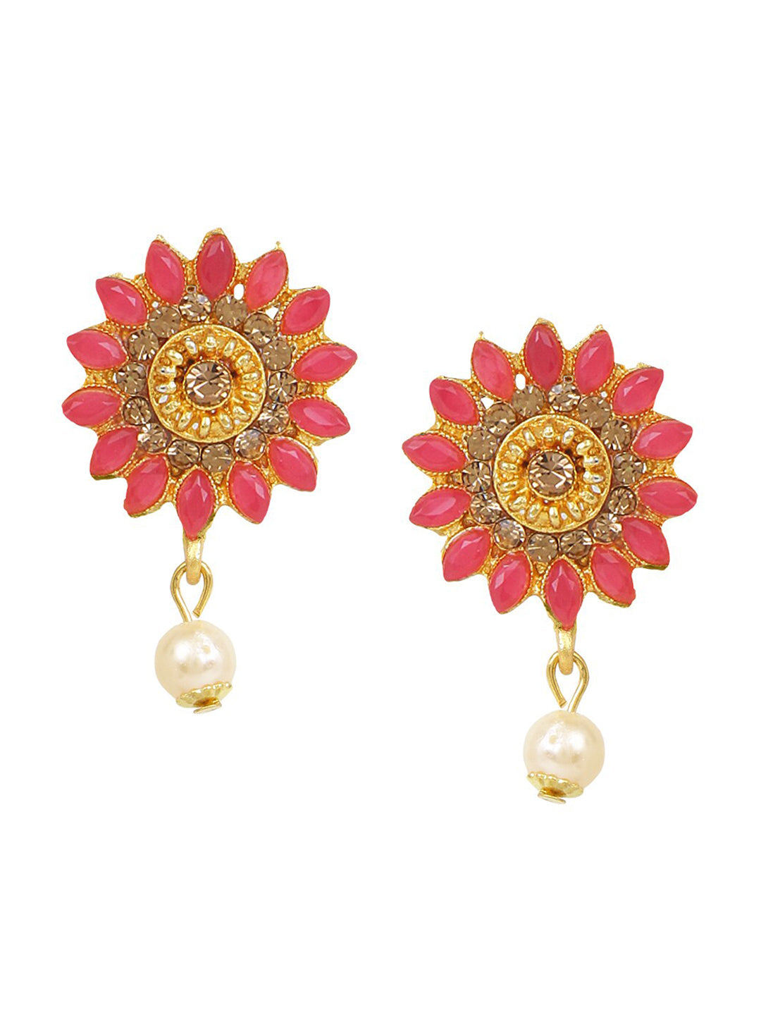 Cardinal Gold-Toned & Pink Onyx-Studded & Beaded Jewellery Set | Grocsy